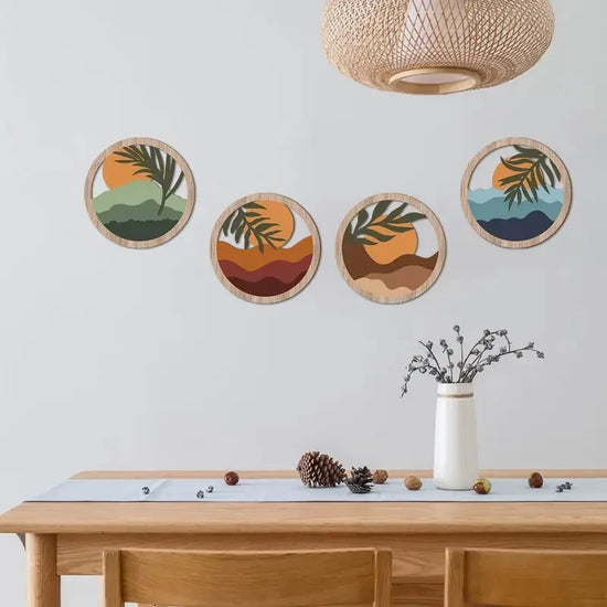 4Pcs Bohemian Wall Art Decorations Hollow Design Wall Hanging for Living Room Bedroom Country Courtyard Decor