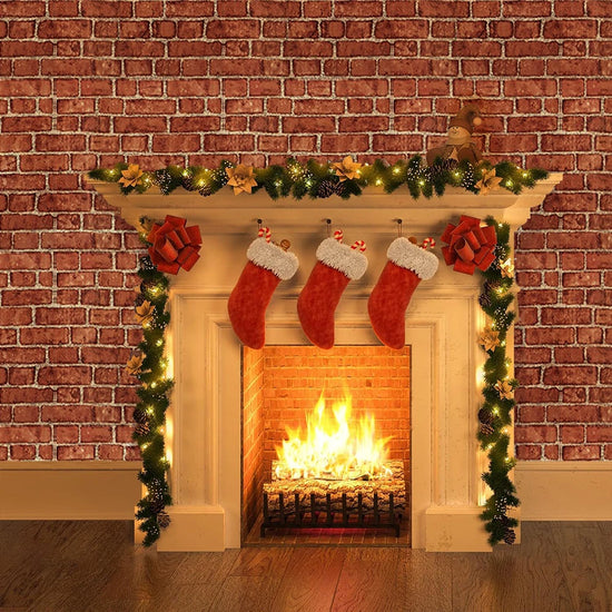 Christmas Decoration Wallpaper for Wall Retro Faux Brick Self Adhesive PVC Wall Stickers 45CM Home Mantel Decor for Living Room