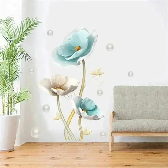Blue Lotus Geometric Forest Wall Stickers Large DIY Decoration Living Room Home Decor Flowers Wall Decals Bedroom Art Design