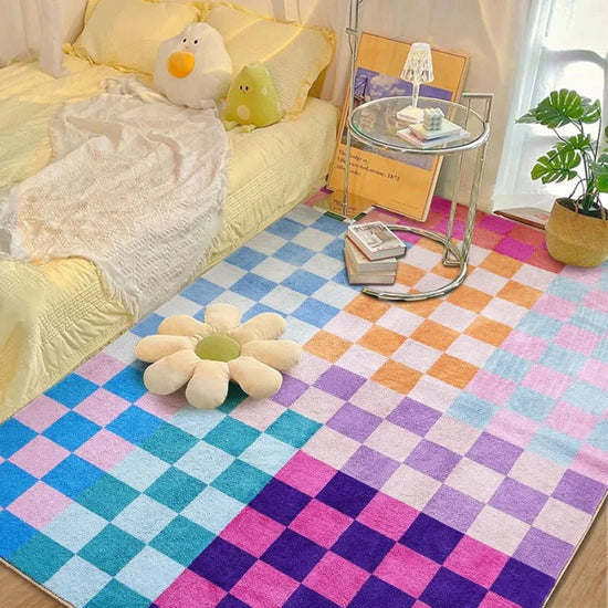 Colorful Checkerboard Rug Retro Multicolored Rug