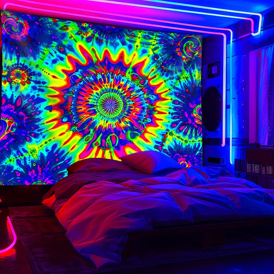 Neon Psychedelic Kaleidoscope Tapestry