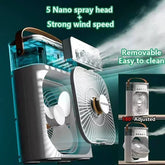 Mini air conditioner with 5 nano spray heads and strong wind speed, removable and easy to clean.