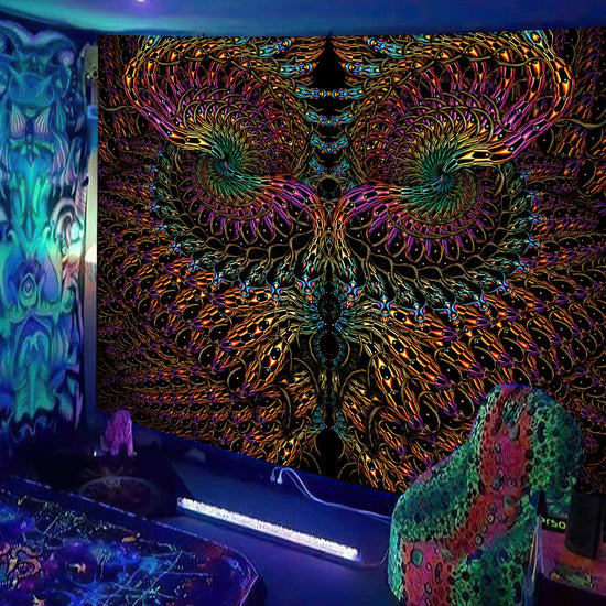 Black Light Tapestry UV Reactive Psychedelic Mushroom Fractal Art Wall Hanging Bedroom Dorm Separate Room Decoration Wall Decor