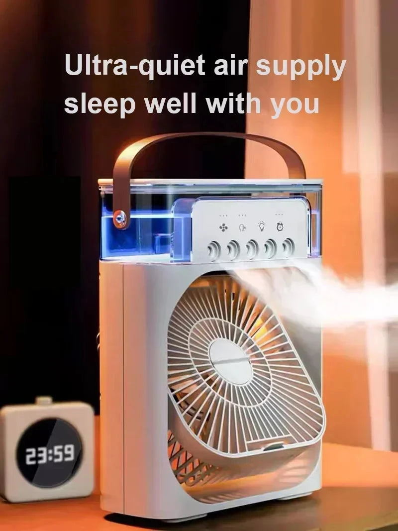 Mini air conditioner portable humidifier with ultra-quiet air supply for restful sleep.