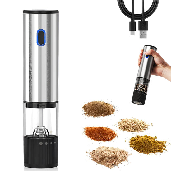 Electric Pepper Grinder, Stainless Steel Mini Pepper Grinder, Sea Salt Black Pepper Grinder, Charging Bottle